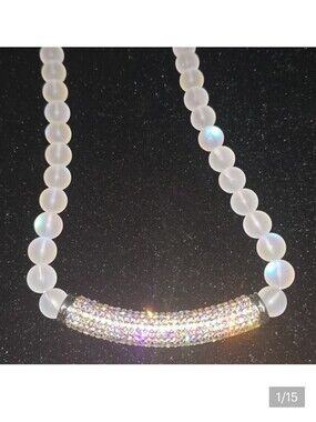 🆕️Magical Aurora Borealis Glass, White Austrian Crystal Boho Style Necklace